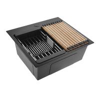 Rea Fregadero Leo 50 de acero negro con juego de accesorios beige, 50 x 45 x 18,5 cm