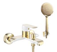 Rea GRIFO DE BAÑERA BLOOM WHITE GOLD Mezclador de bañera con ducha de latón para baño frío y caliente ajustable (dorado/blanco)