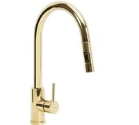Rea Grifo de cocina Mezclador de fregadero de cocina de latón dorado fresco Palanca única ajustable en frío y caliente Giratorio de 360 ° (Oro)