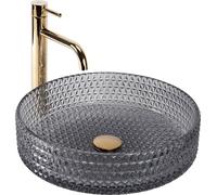Rea Lavabo sobre encimera Cristal Grey 39 aro cepillo nikiel Lavabo de baño 400 x 400 x 110 mm Vidrio (gris)