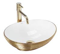 Rea LAVABO DE ENCIMERA Sofia Brush Gold Lavabo de baño 410 x 345 x 150 mm Cerámica (oro/blanco)