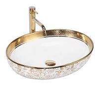 Rea LAVABO SOBRE ENCIMERA MARGOT BLANCO/ORO Lavabo de Baño 40 x 52 x 13,5 cm Cerámico (Blanco)