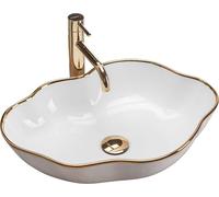 Rea Lavabo sobre Encimera Pearl Gold Edge Lavabo de baño 515 x 375 x 135 mm Cerámica (Blanco/Dorado)