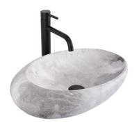 Rea Lavabo sobre encimera Roxy C Stone L.GREY Lavabo de Cerámica - Forma Ovalada - Piedra - 49 x 31 cm - Gris - Para Baño