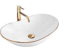 Rea Lavabo sobre Encimera Royal Gold Edge Lavabo de baño 625 x 360 x 150 mm Cerámica (blanco)