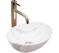 Rea LAVABO SOBRE ENCIMERA SOFIA MINI SHINY AIAX Lavabo de Baño 350 x 260 x 125 mm Cerámico (Blanco, Imitación Mármol)