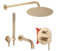 Rea Lungo Brush Gold Juego de ducha-bañera EMPOTRADO + Box Sistema de ducha de latón para baño (Oro)