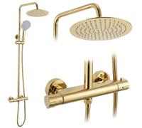 Rea Lungo conjunto de ducha a pared con termostato con rociador con efecto lluvia oro REA-P6732