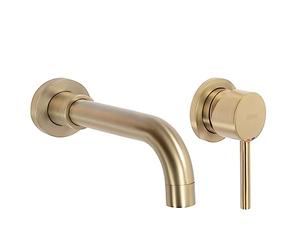 Rea Lungo Grifo Largo para Lavabo Empotrable con Cepillo Dorado + CAJA Mezclador de baño de latón Grifo Monomando para Lavado de Manos Ajustable en frío y Caliente (Oro Cepillado)