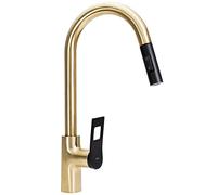 Rea SOUL GOLD BLACK GRIFO DE COCINA Mezclador de fregadero de cocina de latón Mezclador monomando ajustable en frío y calor giratorio 360° (dorado/negro)