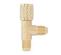 ReachMall Acoplador rápido de latón para válvula de aire acondicionado, adaptador SAE de 1/4 pulgadas con depresor para sistema HVAC R12 R22 R134a