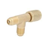ReachMall Adaptador en T de latón para válvula de acoplador rápido de A/C, SAE de 1/4 pulgadas con depresor integrado para servicio HVAC R12 R22 R134a