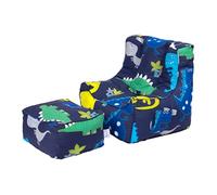 Ready Steady Bed Puf para niños con reposapiés, asiento suave y seguro para jugar a los niños, sillón de diseño ergonómico para niños pequeños, muebles cómodos para niños (dinosaurio oscuro)