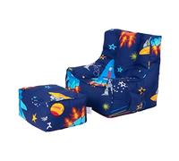 Ready Steady Bed Silla de puf para niños con reposapiés, asiento suave seguro para niños | Sillón de diseño ergonómico para niños pequeños | Muebles cómodos para niños (niño espacial)