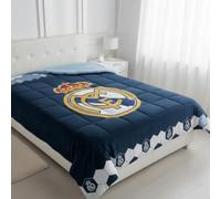 Real Madrid C.F. Edredón Borrego Sherpa Sedalina Aterciopelada con Escudo Centrado para Cama 90-105 cm (180 x 260 cm) Oficial Blanco y Dorado