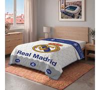 Real Madrid CF - Colcha Verano Real Madrid CF Blanco Cama 90 - 105 cm (180 x 260 cm) Azul, Escudo Grande, Blanco