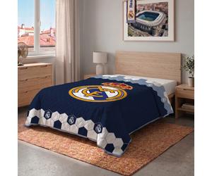 Real Madrid CF - Colcha Verano Real Madrid CF Cama 90 - 105 cm (180 x 260 cm) Azul, Escudo Grande, Blanco