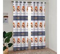 Real Madrid CF - Cortina Estampada Blanca 140 x 260 cm con Escudos, 8 Ojales, Licencia Oficial (Unidad)