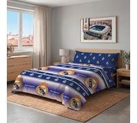 Real Madrid CF - Juego de Sábanas Verano 3 Piezas 100% Microfibra Oficial CF 2026 Modelo 2 Azul Blanco - Suave, Resistente y Diseño Exclusivo, Escudo (Cama 90 cm)
