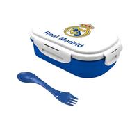 Real Madrid CF Kit de Almuerzo, Porta Alimentos Infantil para Colegio, Incluye Fiambrera Sandwichera y Cubierto Tenedor, Porta Merienda Reutilizable para Niños
