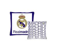 Real Madrid Cojines Oficiales en 40x40 cm y 100% poliéster: diseño Doble, Calidad y Estilo único. (Blanco)