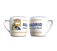 Real Madrid Taza Cerámica 380ml, Diseño con Escudo, Producto Oficial Real Madrid, Regalo Cumpleaños Niños, Niñas y Adultos, Navidad, Reyes, Taza Fútbol, color Blanco (ENVÍO 1 TAZA)