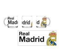 Real Madrid Taza Vidrio 320ml, Diseño con Escudo, Producto Oficial Real Madrid, Regalo Cumpleaños Niños, Niñas y Adultos, Taza Fútbol color Blanco