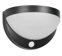 Reality Leuchten Aplique de exterior LED COBRE R24716132, plástico negro mate, LED de 8 vatios, híbrido solar/batería, sensor crepuscular, sensor de movimiento