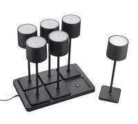 Reality Leuchten Fernandez R5409662 - Juego de 6 lámparas de mesa con batería y estación de carga de 6 unidades, metal y plástico, color negro mate