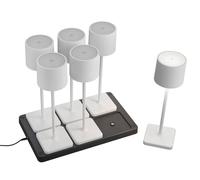 Reality Leuchten Fernandez R54096631 - Juego de 6 lámparas de mesa con batería y estación de carga de 6 unidades, metal y plástico, color blanco mate