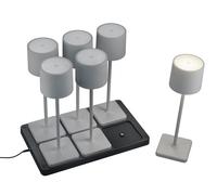 Reality Leuchten Fernandez R54096677 - Juego de 6 lámparas de mesa con batería y estación de carga de 6 unidades, metal y plástico, color gris