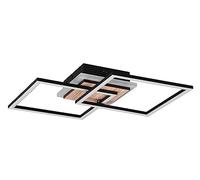 Reality Leuchten Giro R62793635 - Lámpara de techo LED de metal negro mate, con aspecto de madera, incluye 25 W LED, mando a distancia, regulador, cambio de color, luz nocturna