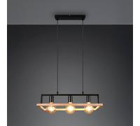 Reality Leuchten Lámpara colgante Bano, madera/negro, longitud 58 cm, metal, 3 luces.