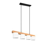 Reality Lámpara colgante Cameron R30654001 metal negro mate pantalla de tela blanca madera 4 x E14