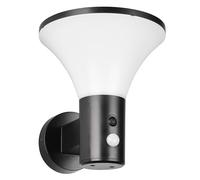 Reality Leuchten LED Aplique de pared para exteriores GORDA R24676132, plástico negro mate, LED de 3,5 vatios, híbrido solar/batería, sensor crepuscular, sensor de movimiento