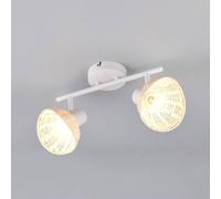 Reality Leuchten Plafón Calvi, blanco, ratán natural, longitud 40 cm, 2 luces.