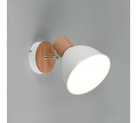 Reality Leuchten Plafón Delume, blanco, Ø 15 cm, 1 luz, metal/madera