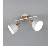 Reality Leuchten Plafón Delume, blanco, longitud 49 cm, 2 luces, metal/madera