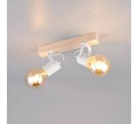 Reality Leuchten Plafón Lynar, blanco, madera, metal, longitud 31 cm, 2 luces.