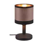 Reality Leuchten RL Lámpara de Mesa Davos R59551041, metal negro mate, pantalla tela topo/negro/dorado, excl. 1x E14