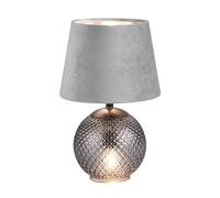Reality Leuchten RL Lámpara de mesa Jonna R51242054, base de cristal ahumado, pantalla gris terciopelo/plateado, incl. 2x E14