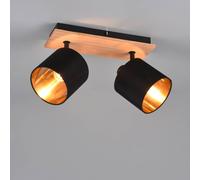 Reality Leuchten Tommy downlight de techo, madera/negro/oro, longitud 30 cm, 2 luces.