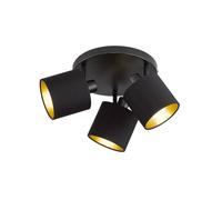Reality Leuchten Tommy downlight de techo, negro/oro, Ø 25 cm, 3 luces, tela