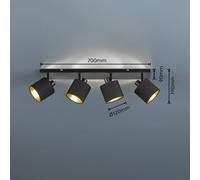 Reality Leuchten Tommy downlight de techo, negro/oro, longitud 70 cm, 4 luces.