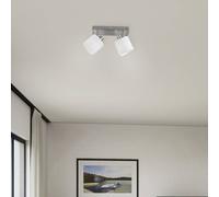 Reality Leuchten Tommy downlight de techo, níquel/blanco, longitud 28 cm, 2 luces de tela