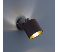 Reality Leuchten Tommy foco de pared, negro/oro, ancho 12 cm, metal/tejido