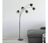 Reality Leuchten Tommy lámpara de pie, negro/oro, altura 200 cm, 5 luces, tela