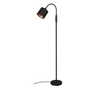 Reality Leuchten Tommy R46331079 - Lámpara de pie (metal negro mate, pantalla de tela negra, dorada, 1 bombilla E14)