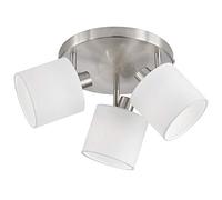 REALITY LIGHTING Downlight de techo Tommy, níquel/blanco Ø25cm, 3 luces de tela, 3×E14 excl. máx. 28W