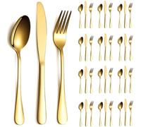 ReaNea Juego de cubiertos de oro 36 piezas Servicio para 12, cuchillos de acero inoxidable juego de tenedores de cuchara para boda, fiestas, vísperas, hogar, regalo para Acción de Gracias
